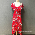 Women's polyester red printed long dress